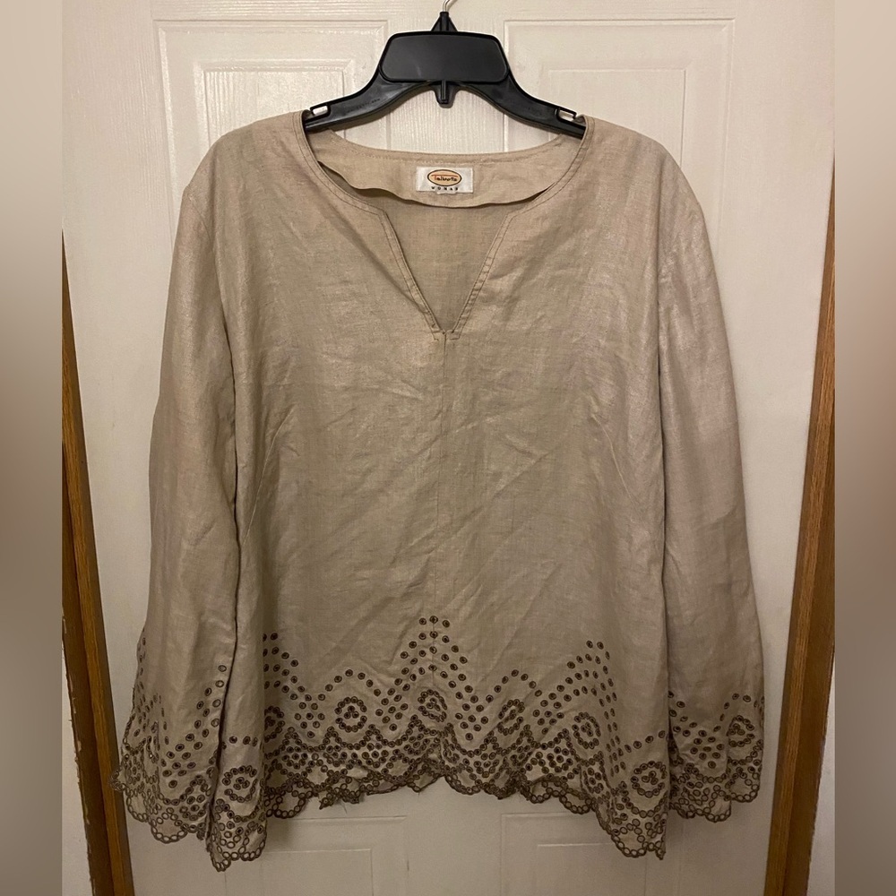 Talbots Beige Linen Tunic with Eyelet Embroidery